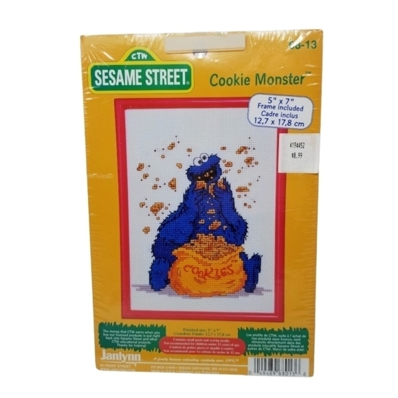 Janlynn Counted Cross Stitch Kit Sesame Street Cookie Monster 1997 Frame Sealed - Picture 1 of 9